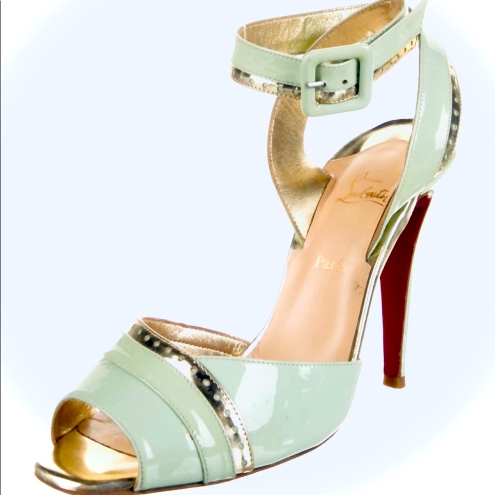 Christian Louboutin Blue Patent Leather Ankle Wrap Heels Sz 7.5/37.5